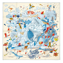 Hermès Creme, Bleu Clair and Multicolor Silk Sur Mon Nuage Scarf 90
