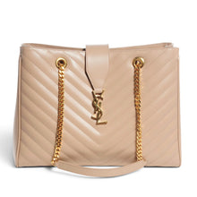 Saint Laurent Bag, Beige Grain De Poudre Matelasse Chevron Monogram Shopping Bag