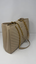 Saint Laurent Bag, Beige Grain De Poudre Matelasse Chevron Monogram Shopping Bag