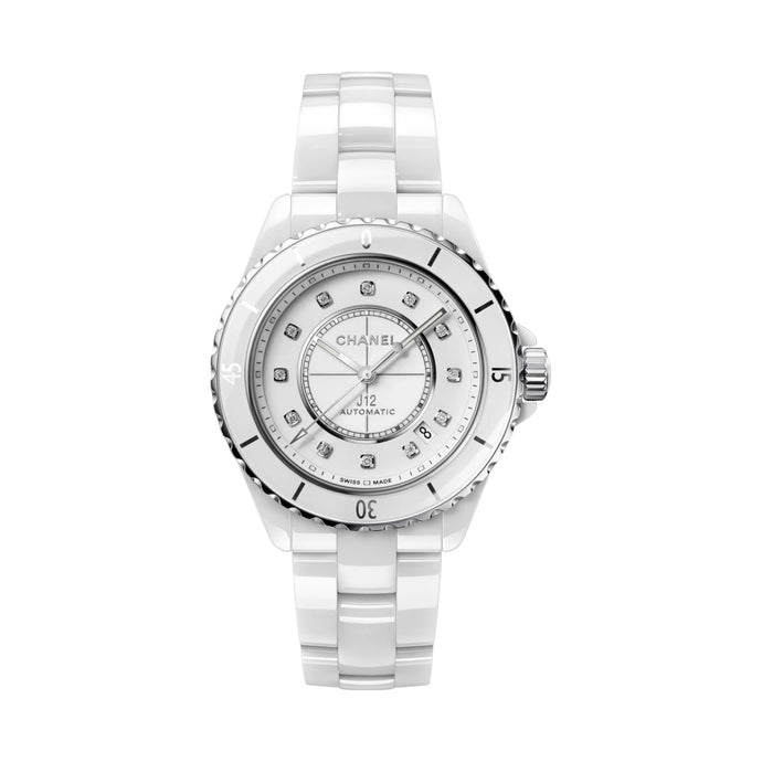 Chanel J12 Chronograph White Ceramic & Stainless Steel with Diamonds