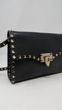 Valentino Bag, Black Pebbled Leather Rockstud Medium Shoulder Bag