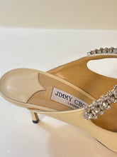 Jimmy Choo Shoes, Cream Patent Leather Mules with Crystal Strap