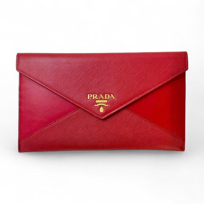 Prada Red Saffiano Envelope Clutch
