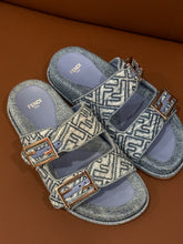 Fendi Shoes, FF Embroidered Denim Dual Buckle Slide Sandals (size 36)