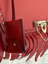 Valentino Bag, Red Smooth Leather Fringed Demilune Flap Satchel Bag