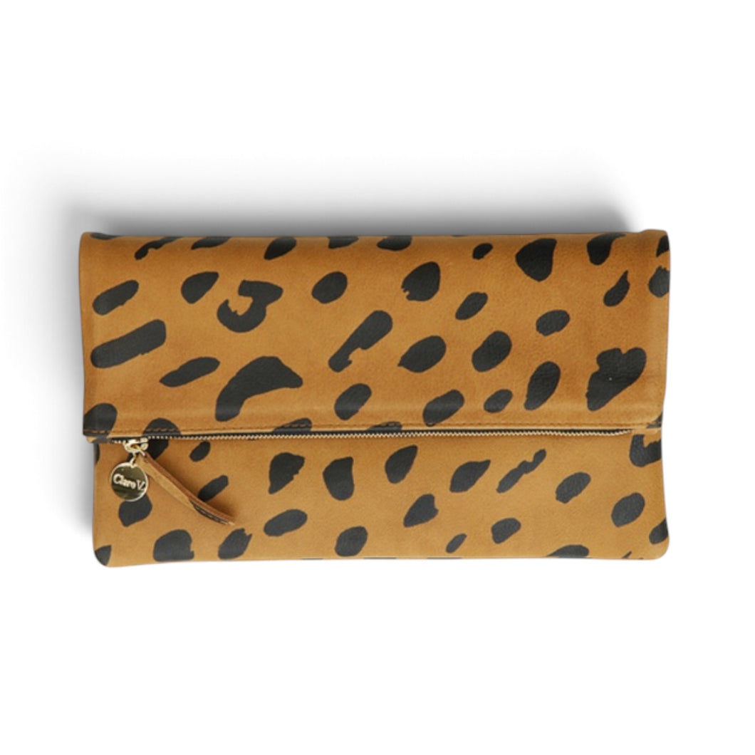 Clare V. Leopard Print Foldover Clutch