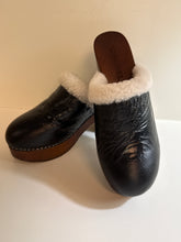 Chanel Shoes, Black Leather & Shearling Platform Clogs (size 38)