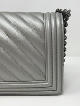 Chanel Bag, 2016 Silver Metallic Caviar Chevron Quilted Medium Boy Flap Bag