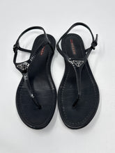 Prada Shoes, Black Leather Logo Thong Sandals (size 40)