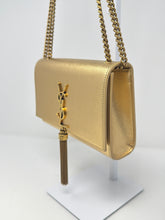 Saint Laurent Bag, Gold Metallic Leather Classic Monogram Tassel Small Flap Kate Bag