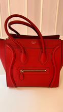 Celine Bag, Red Drummed Calfskin Leather Micro Luggage Tote