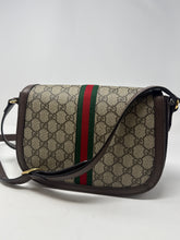 Gucci Bag, GG Supreme Monogram Web Small Ophidia Flap Messenger Bag