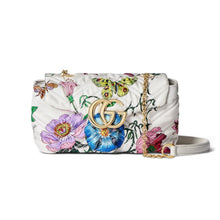 Gucci Bag, White Silk Flora-Motif Print GG Mini Marmont Bag