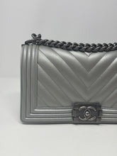 Chanel Bag, 2016 Silver Metallic Caviar Chevron Quilted Medium Boy Flap Bag