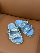 Fendi Shoes, FF Embroidered Denim Dual Buckle Slide Sandals (size 36)