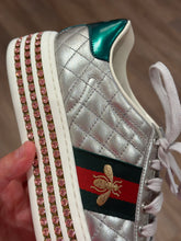 Gucci Shoes, Silver Leather Ace Crystal Sneakers (size 37.5)
