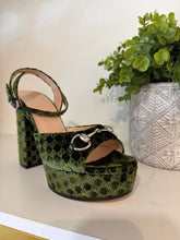 Gucci Shoes, Green Velvet Horsebit Platform Sandals (size 37.5)