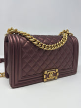 Chanel Bag, 2020 Burgundy Metallic Calfskin Quilted Medium Boy Flap Bag