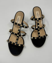Valentino Shoes, Black Leather Rockstud Caged 60mm Slide Sandals (size 38)