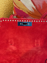 Valentino Bag, Red Smooth Leather Fringed Demilune Flap Satchel Bag