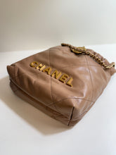 Chanel Bag, Beige Shiny Calfskin Leather 22 Mini Hobo Crossbody