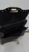 Valentino Bag, Black Pebbled Leather Rockstud Medium Shoulder Bag