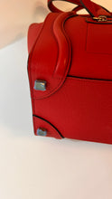 Celine Bag, Red Drummed Calfskin Leather Micro Luggage Tote
