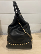 Valentino Bag, Black Leather Rockstud New Dome Bucket Tote