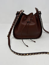 Valentino Bag, Brown Grained Calfskin Rockstud Bucket Bag