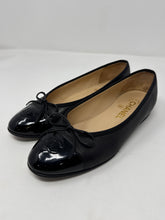 Chanel Shoes, Black Lambskin Patent Cap Toe Ballerina Flats (size 37)