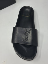 Saint Laurent Shoes, Black Leather Jimmy Slides (size 38)