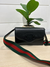 Gucci Bag, Black Azalea Calfskin Web Mini Horsebit Chain Bag
