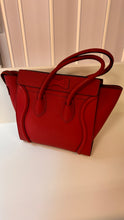 Celine Bag, Red Drummed Calfskin Leather Micro Luggage Tote
