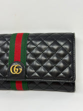 Gucci Black Calfskin Web Trapuntata GG Continental Wallet