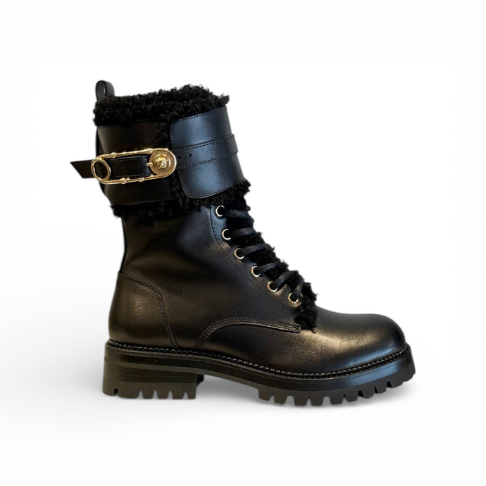 Versace Shoes, Black Leather with Shearling Boots (size 36)