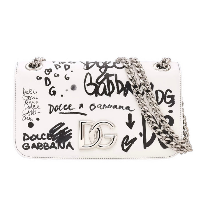 Dolce & Gabbana Bag, White & Black Graffiti Chain Shoulder Bag