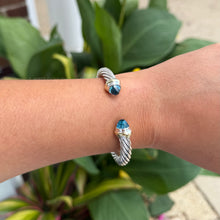 David Yurman Cable Classics Bracelet with Blue Topaz and 14K Gold in Silver, 7mm