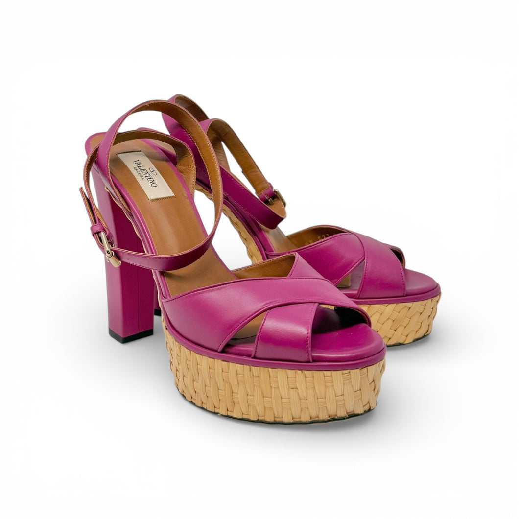 Valentino Shoes, Magenta Pink & Wicker Platform Sandals (size 40)