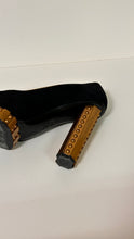 Chanel Shoes, Black Suede Platform Gold Trim Pumps (size 38)