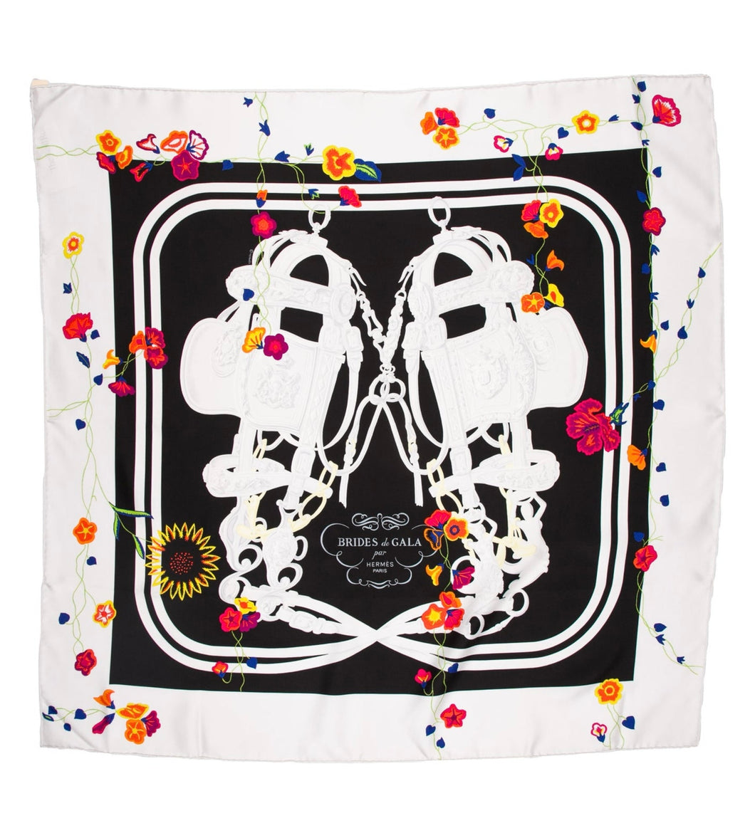 Hermès Brides de Gala Fleuries Silk Scarf 90