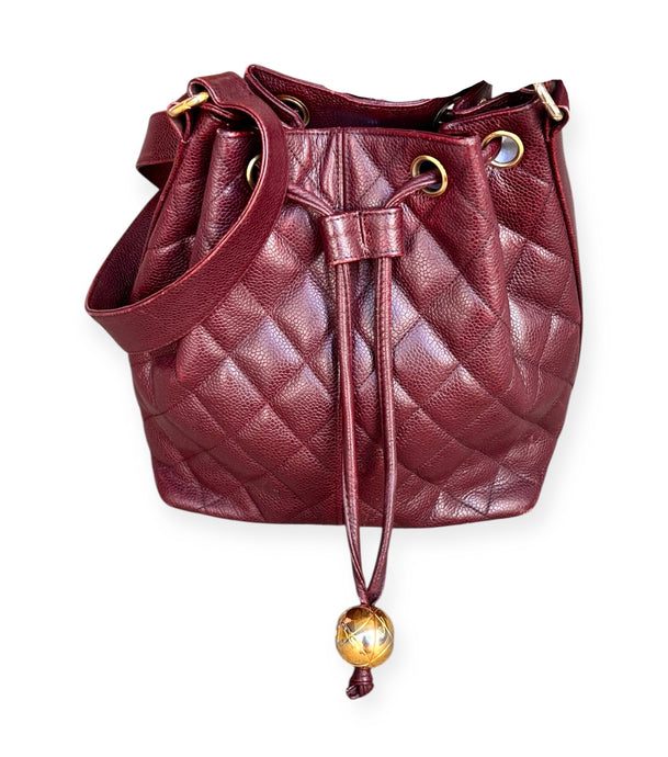 Chanel Bag, Burgundy Caviar Leather Drawstring Bucket Bag