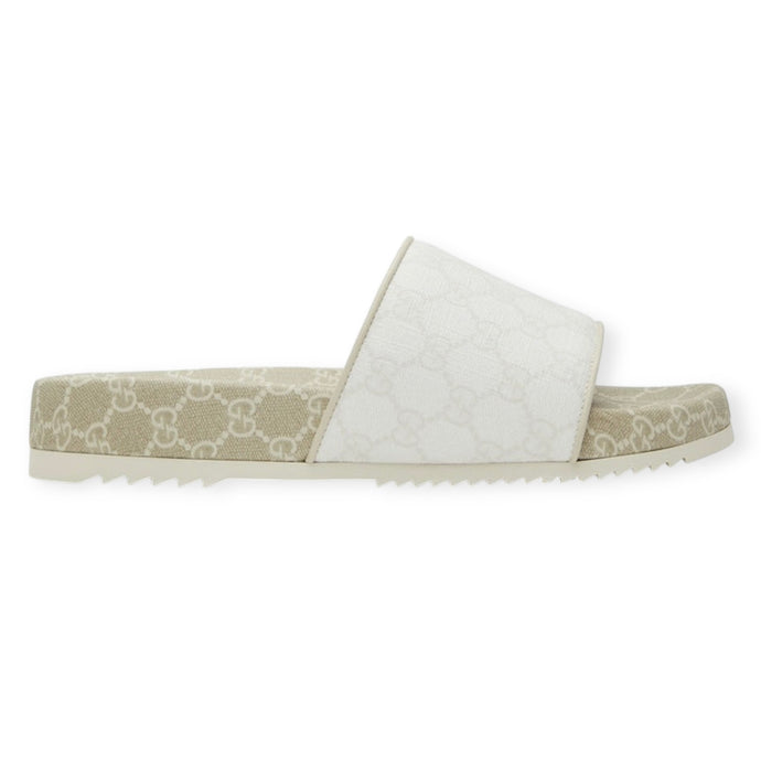 Gucci Shoes, White & Beige GG Slide Sandals (size 8)