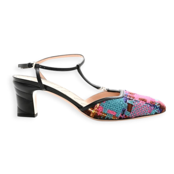 Gucci Shoes, Tweed Nappa Charlotte Matelasse T-Strap Pumps (size 39.5)