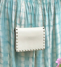 Valentino Bag, Off-White Pebbled Leather Rockstud Clutch on Chain