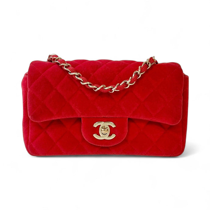 Chanel Bag, 2017 Red Velvet Mini Rectangle Flag Bag
