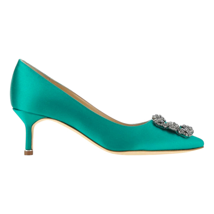 Manolo Blahnik Shoes, Green 50MM Hangisi Pumps (size 38)