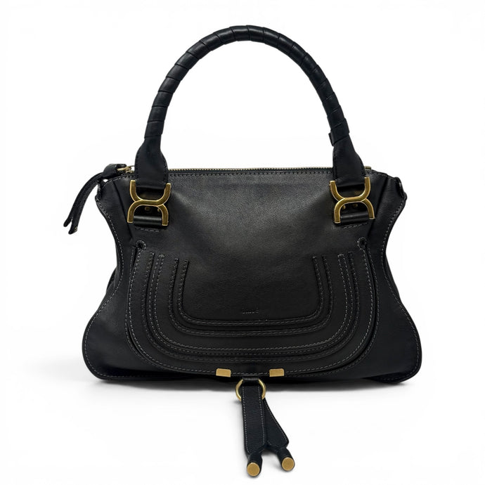 Chloé Bag, Black Smooth Leather Medium Marcie Shoulder Bag