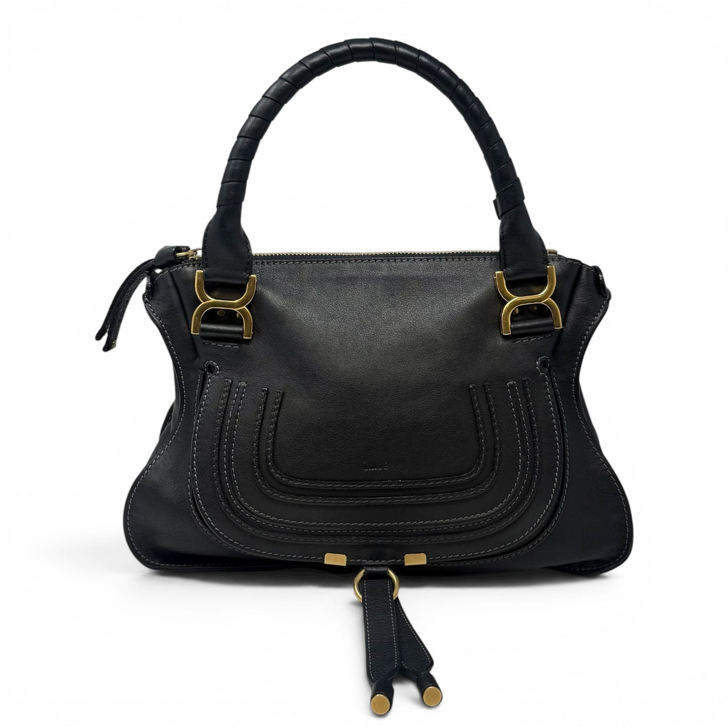 Chloé Bag, Black Smooth Leather Medium Marcie Shoulder Bag