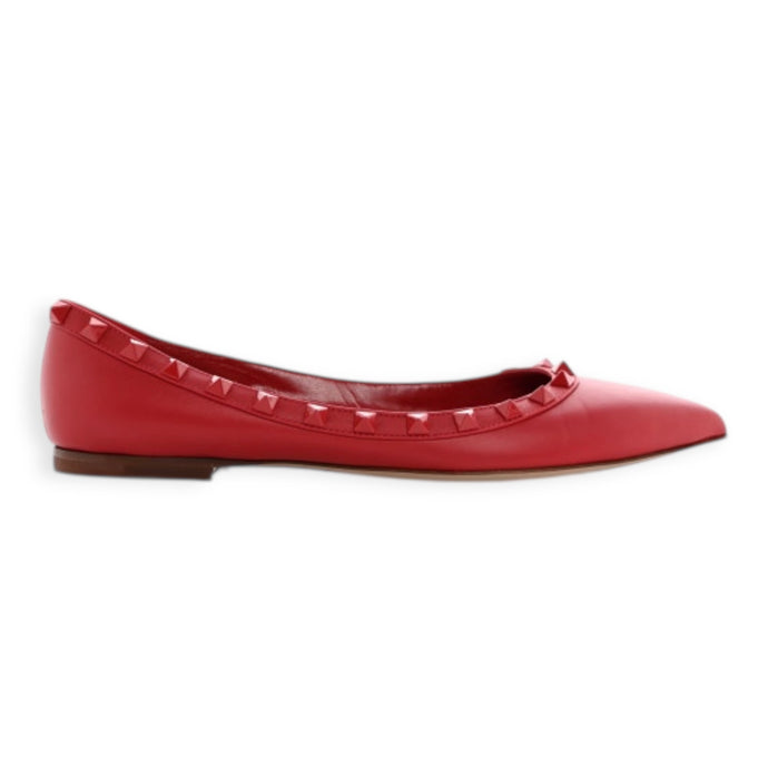 Valentino Shoes, Red Leather Rocktud Flats (size 38.5)