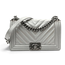 Chanel Bag, 2016 Silver Metallic Caviar Chevron Quilted Medium Boy Flap Bag